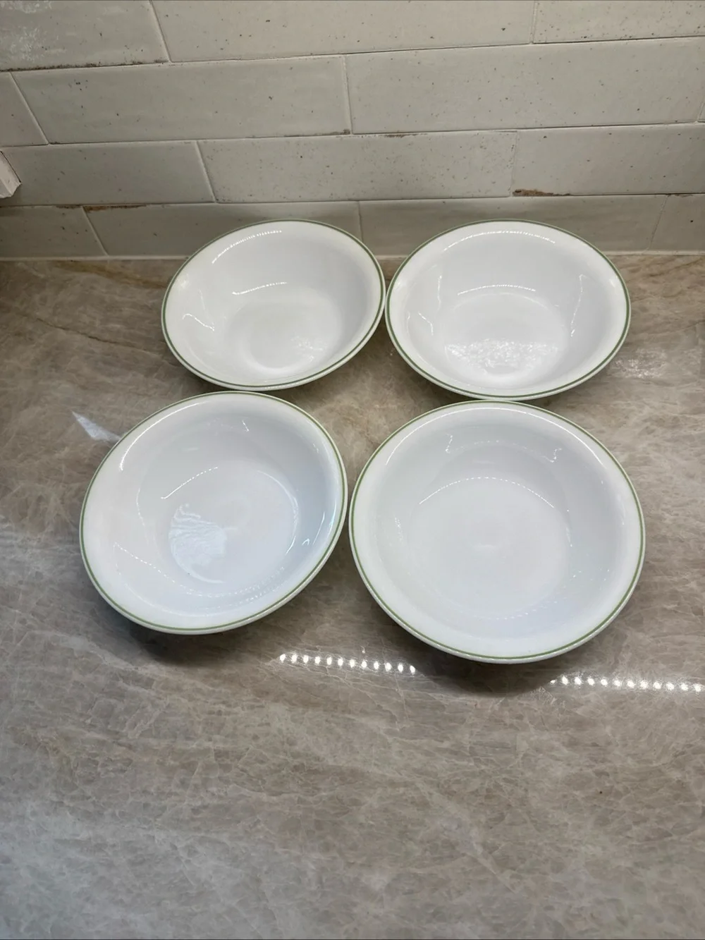Set of 4 Corelle Cereal Bowls green stripe